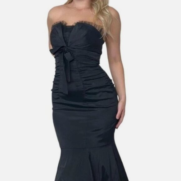 Vintage Cache Black Strapless Mermaid Gown Ruched front - Picture 3 of 7